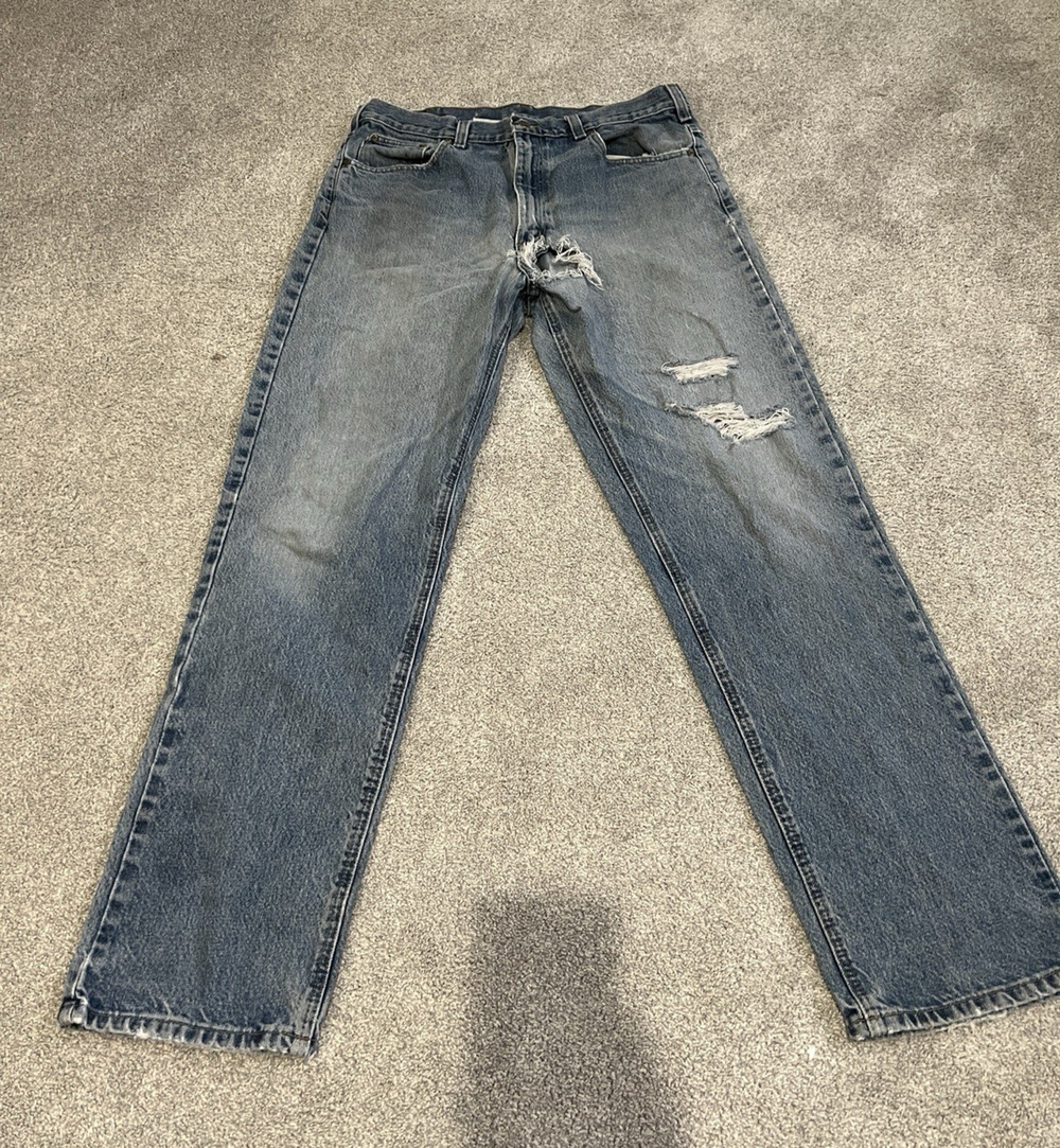 Thrashed Carhartt Jeans Mens 36 x 34 Bluen Medium Wash Denim Y2K Normcore Grunge